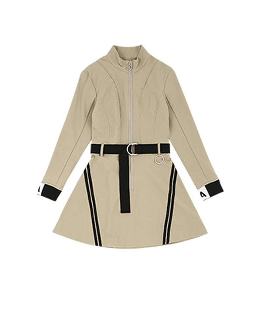 A Ben Field Belted Zip-Up Dress Beige