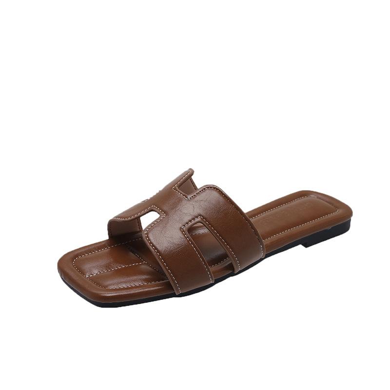 Модные пляжные тапочки на плоской подошве из мягкой кожи для женщин, летние тапочки 2025 года большого размера с овечьим узором для женщин