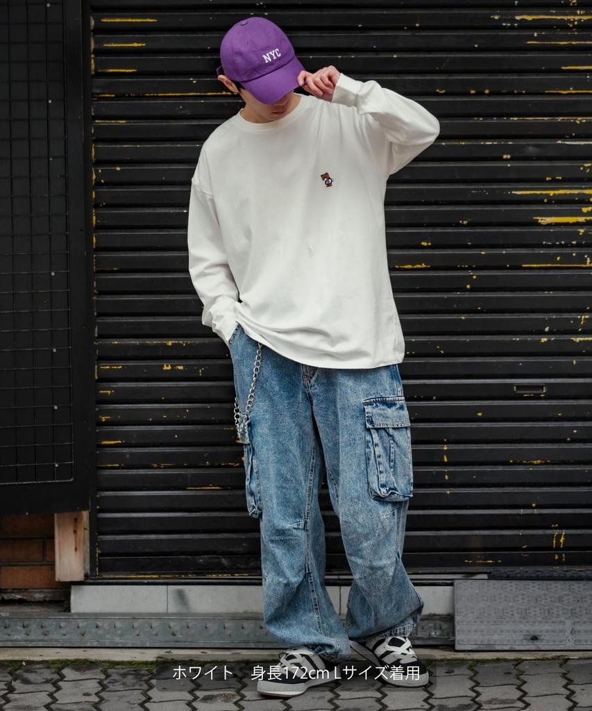 Повседневная футболка с длинным рукавом и вышивкой «Скейтбордист Медведь» для белого цвета [УЛУЧШАЕТ] [ТАНЦУЕТ БОКОМ] Мужская,