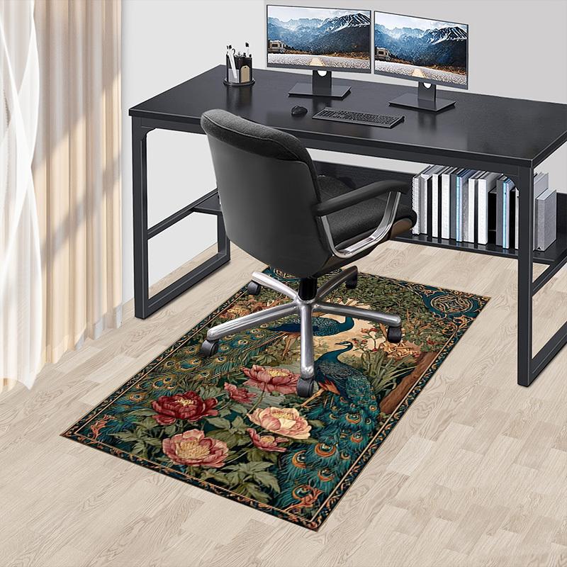 1pc Peacock Flowers Carpet Anti Slip Polyester Floor Mat for office.Bedroom