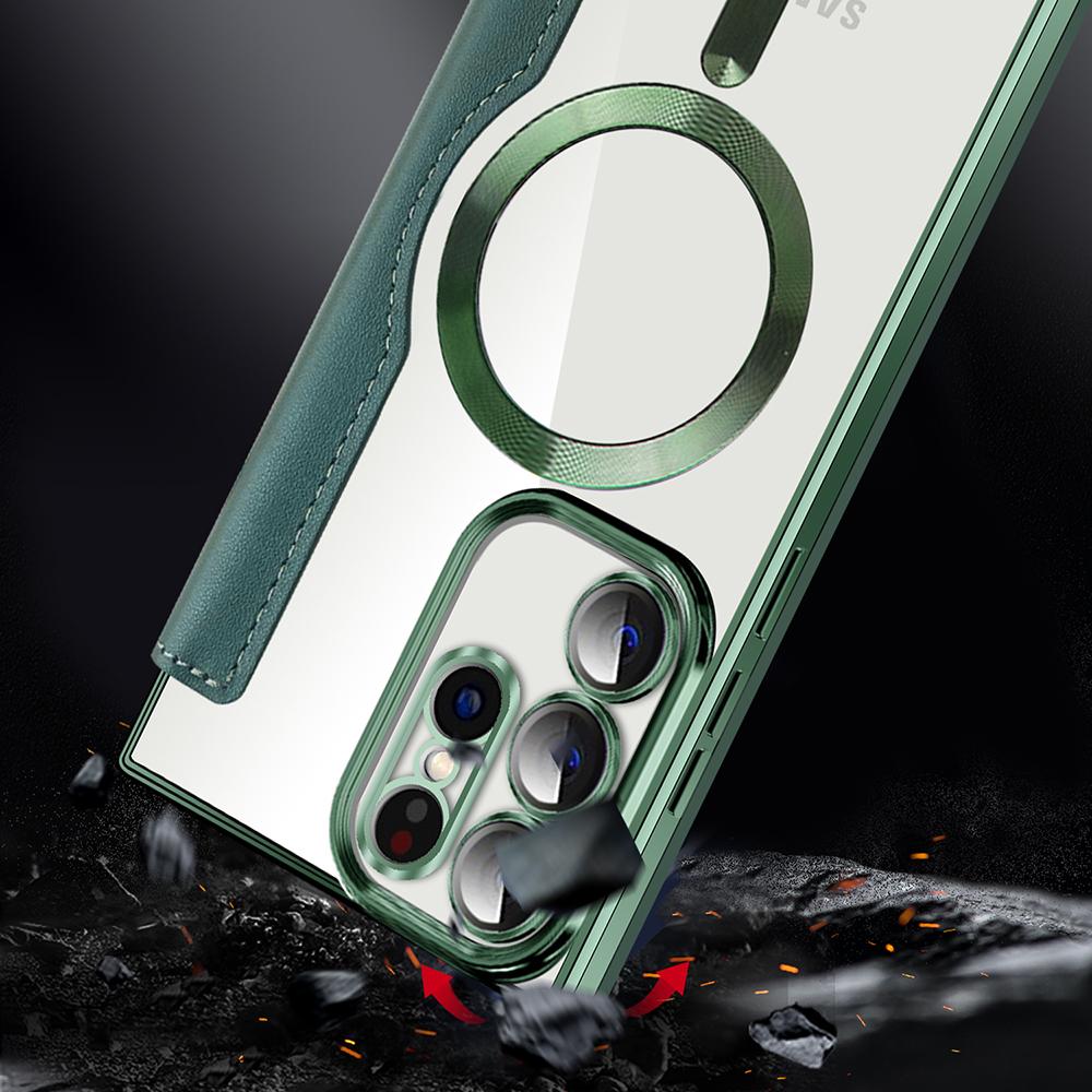 Чехол-картхолдер для телефона Samsung Galaxy S23 Ultra Кожа+ТПУ Блокировка RFID Магнитный чехол для телефона Совместим с MagSafe