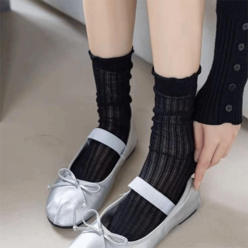 Lace Mesh Mid Tube Socks Hollow Out Ruffle Cotton Socks Sweet Lolita Socks  Princess Style