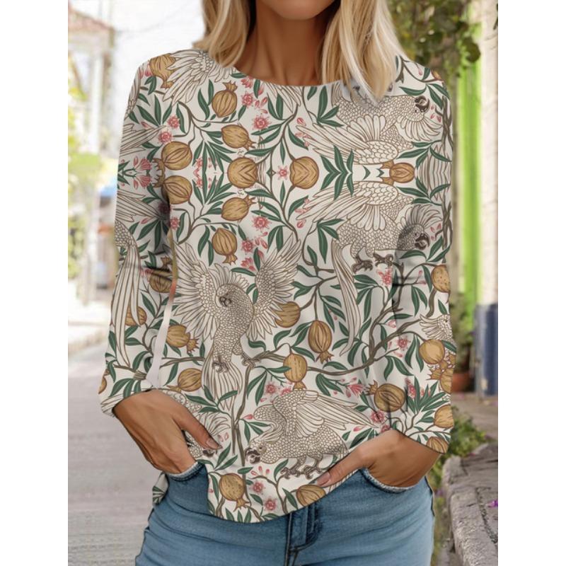 Женские белые топы с длинными рукавами, повседневные топы с круглым вырезом, 3D-принт с цветами, модный трендовый принт, женская футболка с длинными рукавами