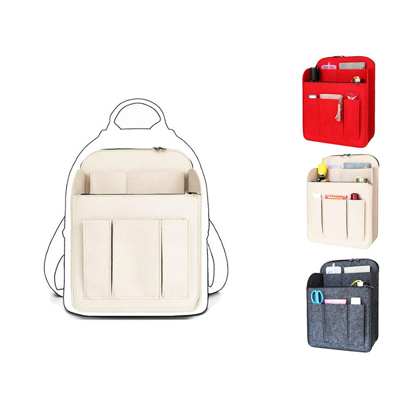 Multi-Grid Felt Backpack Organizer Insert for Women And Men Lightweight Travel Rucksack Insert with Zipper Pockets