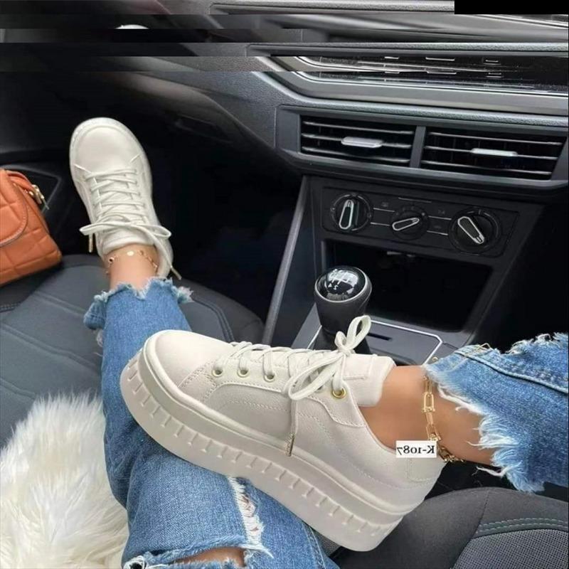 Модные кроссовки 2024 года, трендовая мода, дышащая кожаная танкетка, вулканизированная обувь, дизайн, повседневная, удобная для ходьбы, осенняя платформа, женская обувь