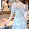 2025 Summer Floral Chiffon Dress: Puff Sleeve, Waist-Slimming, Short Sleeve