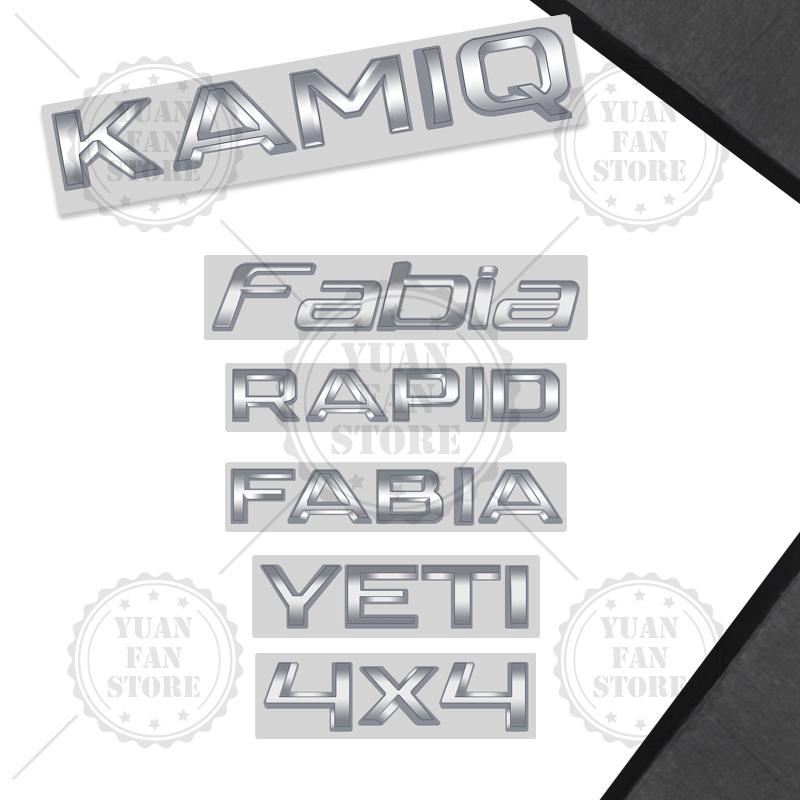 ABCDGG1 Bright Silver For Skoda Kodiaq Karoq Kamiq Superb Octavia Rapid 4X4 Fabia Yeti Metal Badge 3D Stickers Car Trunk Body Decal