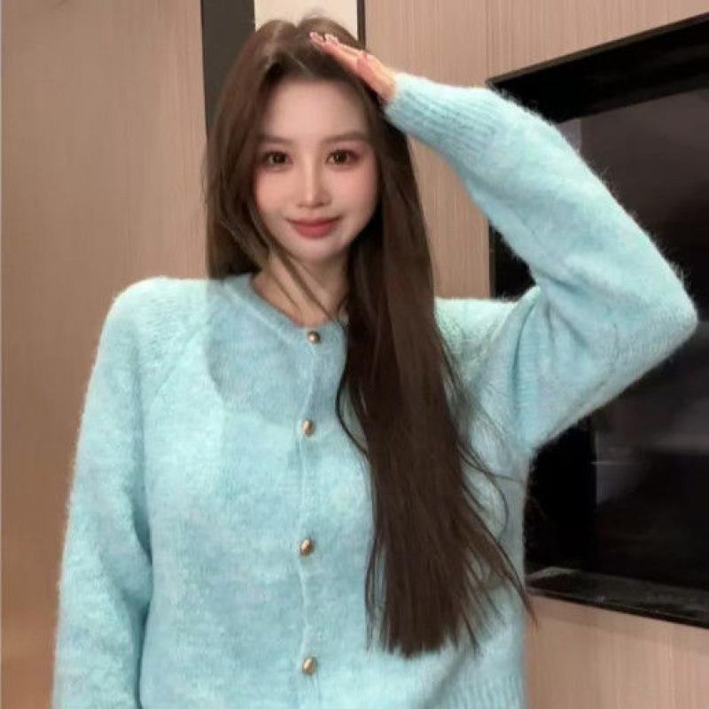 Korean outer wear foreign style long-sleeved sweater women's autumn new lazy style short loose knitted cardigan top