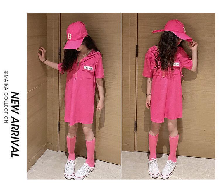 Платье принцессы в корейском стиле с капюшоном для девочек - с короткими рукавами, летний стиль футболки для детей