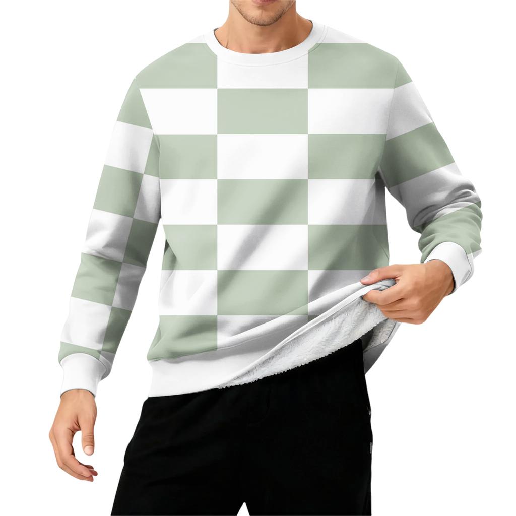 Мужской свитшот с круглым вырезом, на флисовой подкладке, плотный, однотонный