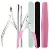 Набор из 7 инструментов для нейл-арта: Пилка для ногтей, полировальная полоска, кусачки для кутикулы из нержавеющей стали, пушер для кутикулы, инструменты для маникюра и удаления ногтей.