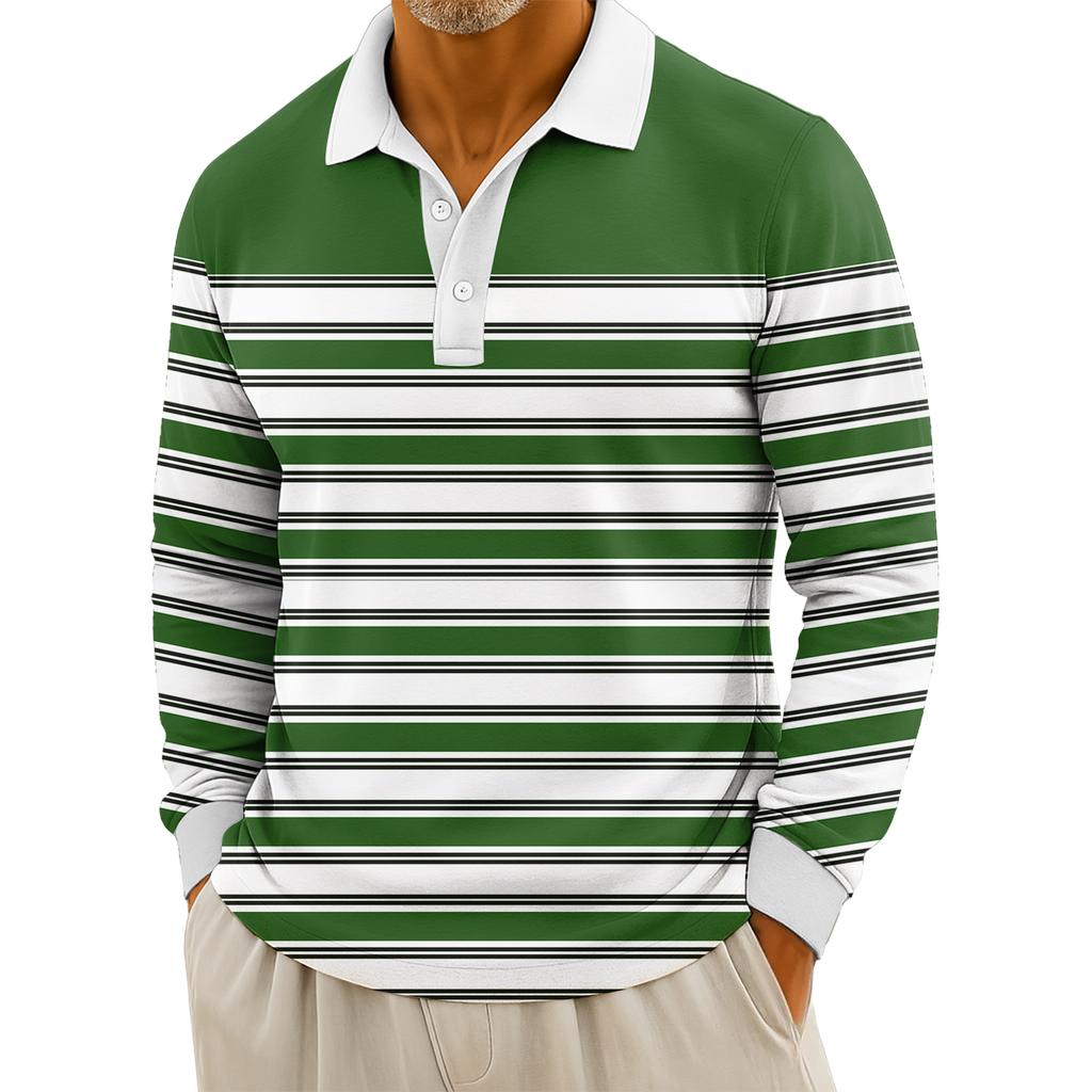 Мужские повседневные топы с длинными рукавами на пуговицах с полосатым принтом