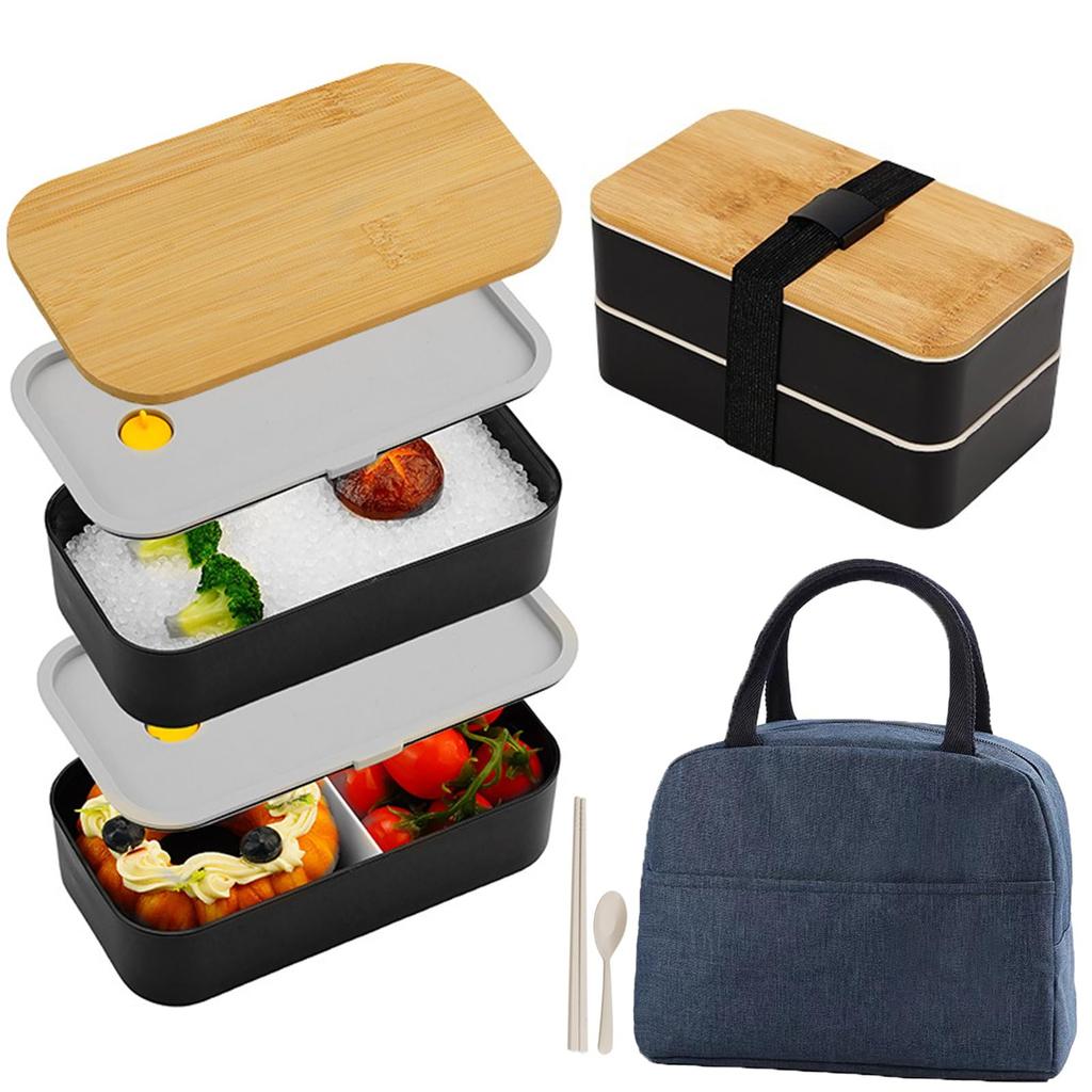 1200ml Large Capacity Lunch 2 Adjustable Includes Thermal Bamboo Dishwasher and Microwave Perfect for School or Easy to Simple Design Box, Tiers,