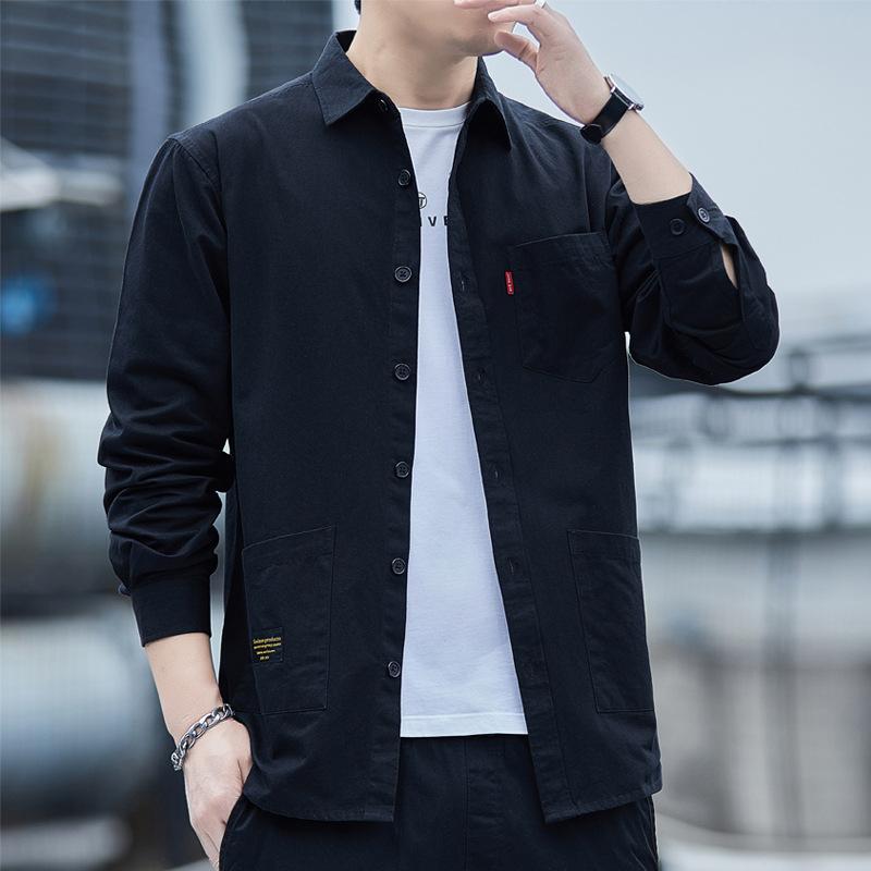 Мужская рубашка с длинным рукавом, осенняя новая корейская модная хлопковая рубашка, повседневная куртка, мужские универсальные топы для мужчин