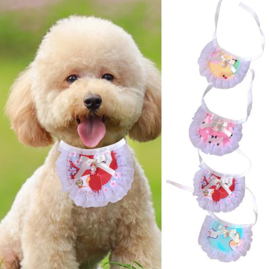 Dog Saliva Scarf Cartoon Pattern Lace Rim Cotton Pet Bib Dog Saliva