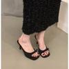 Fashion New Women's Slipper Mules Low High Heels Shoes Summer Best Street Look Females Square Head Open Toe Bow Strappy Sandals