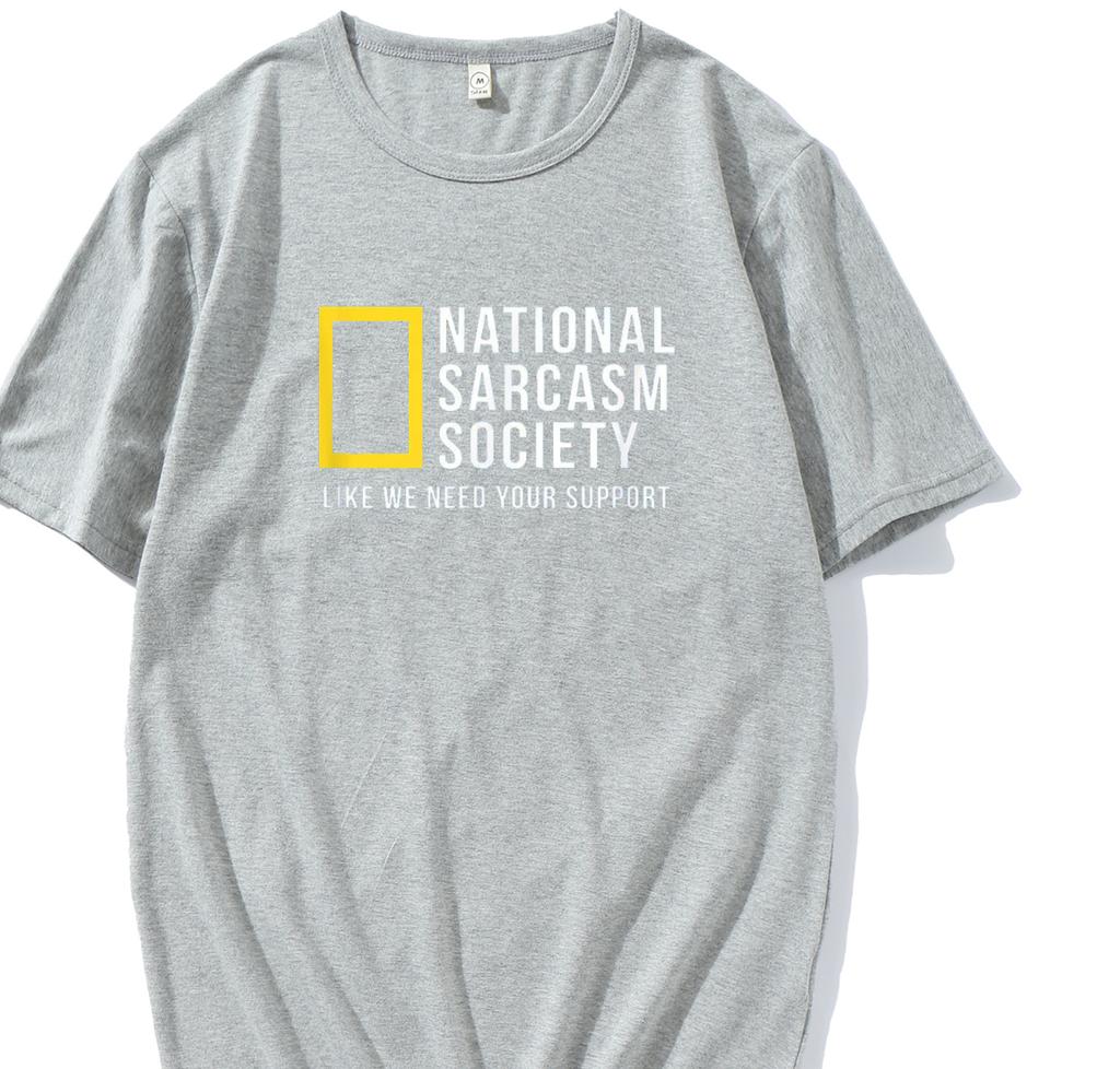 Национальное общество сарказма Смешная саркастическая мужская женская футболка с буквенным принтом, футболка из хлопка, мужская свободная повседневная футболка