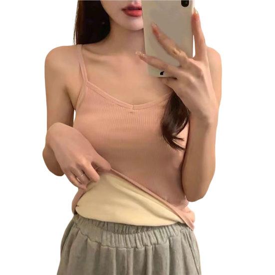 Women Sleeveless Thermal Tank Top Spaghetti Strap Fleece Lined Underwear Top Warm Camisole Base Layer