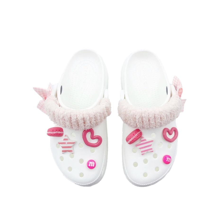 Crocs Классические платформенные клоги EVA Губная помада Бант Пляжная девушка Кампус Стиль Обувь с отверстиями Унисекс Белый