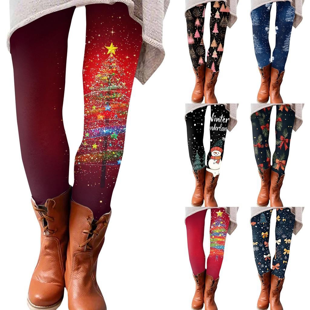 Women's Fashion Christmas Print Elastic Soft Leggings Casual Home Sleep Pants