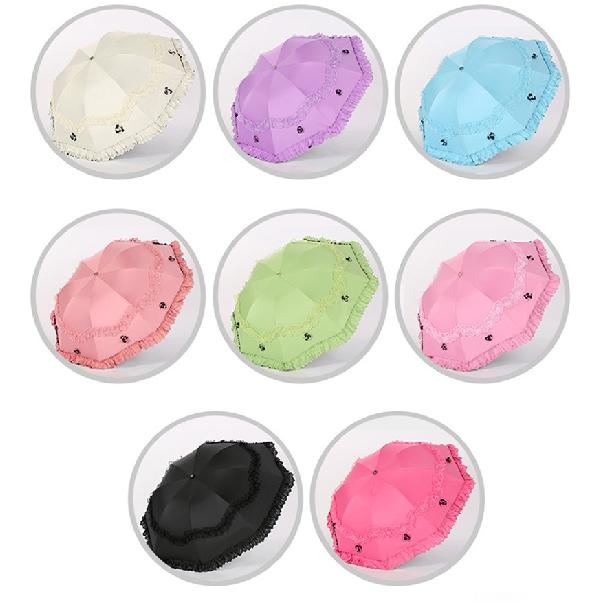 Lace Flower Women Sun Parasol Sunscreen Portable Compact Black Coating Anti UV Rain Umbrella Girl Princess Sunshades