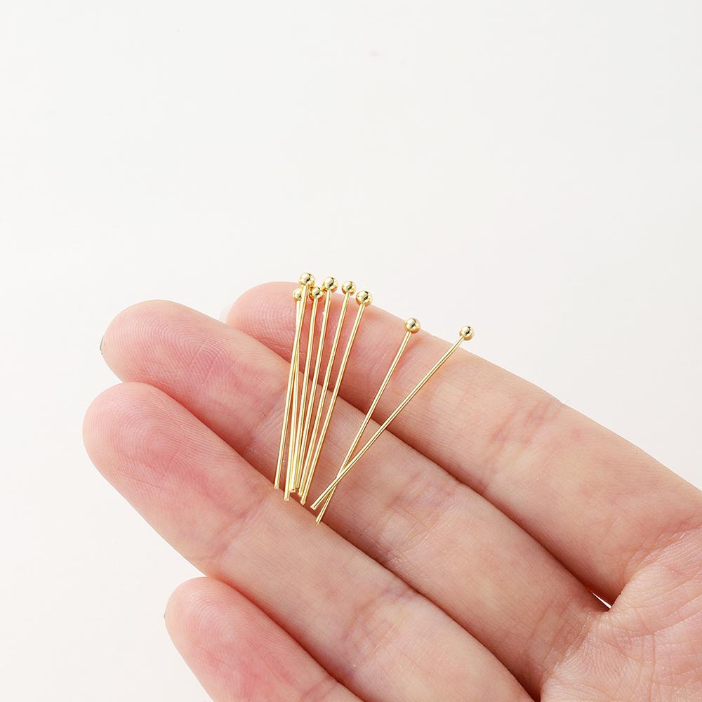 100 шт. штифты с шариковым наконечником 14K 18K с золотым покрытием, 16-50 мм, для изготовления украшений своими руками, фурнитура, латунь, металлические штифты с плоской головкой, штифты с ушком, расходные материалы
