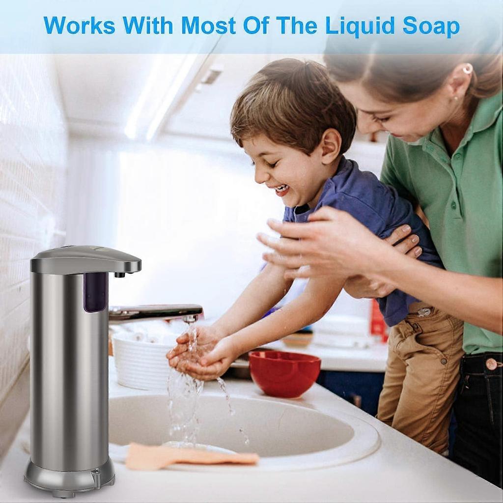 (Stainless Steel) Automatic Soap Dispenser with Infrared Motion Sensor, Waterproof Base and Adjustable Switch Suitable for Bathroom, Kitchen, Hotel, R