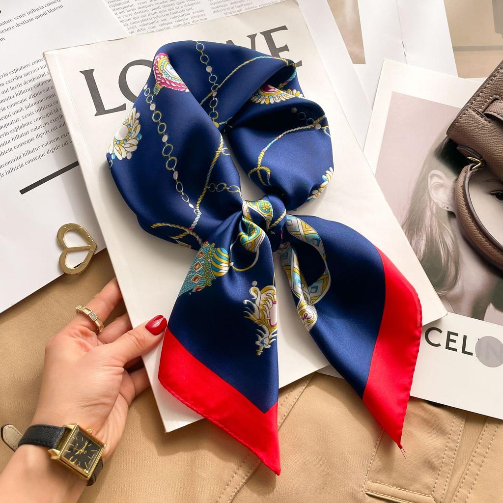 Brand Floral Print Silk Square Scarf Women Soft Satin Kerchief Hairband Neckerchief Head Hijab Lady Headband Foulard Bag Ribbon