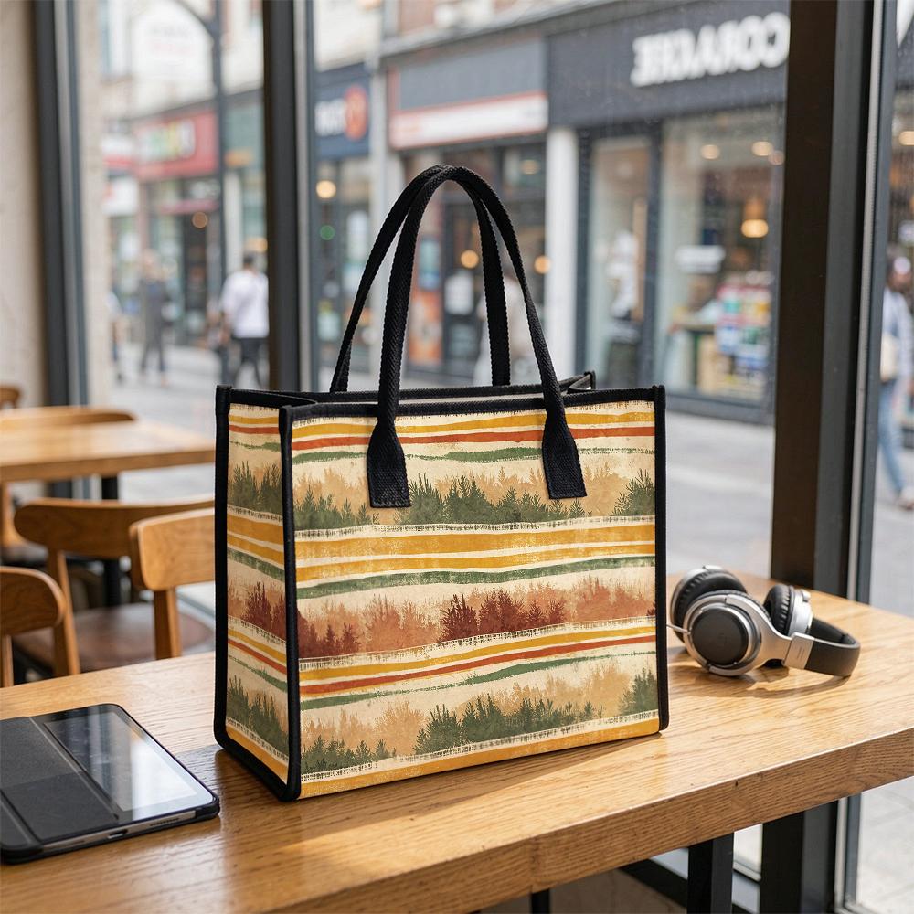 Retro Forest Print Tote Bag Casual Large Capacity Handbag for Daily Outdoor Shopping Use