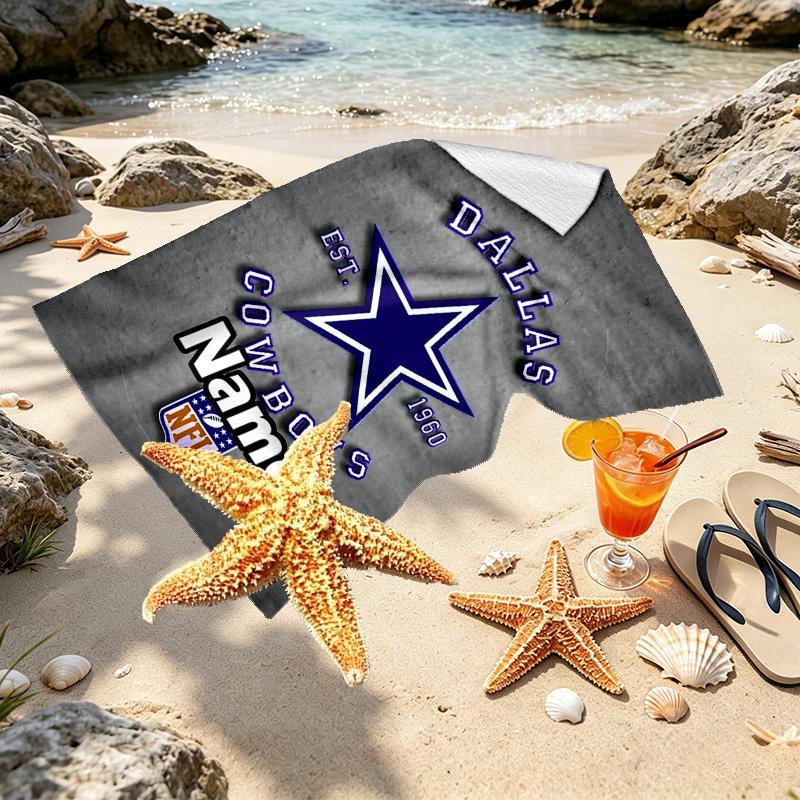 Custom Name Personalized Dallas Cowboys Print Beach Towel, for Trip Camping Beach Party Home Decor, Birthday Gift for Family & Friends