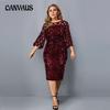 Spring and Autumn Women's Dress Plus Size Personalized Sequins Women's Dresses Three-quarter Sleeve