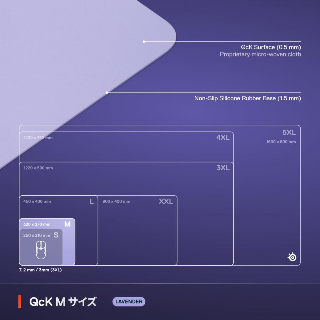SteelSeries QcK Lavender Gaming Mouse Pad, Medium, 32cm x 27cm x 0.2cm, Non-Slip Rubber Base, 63460