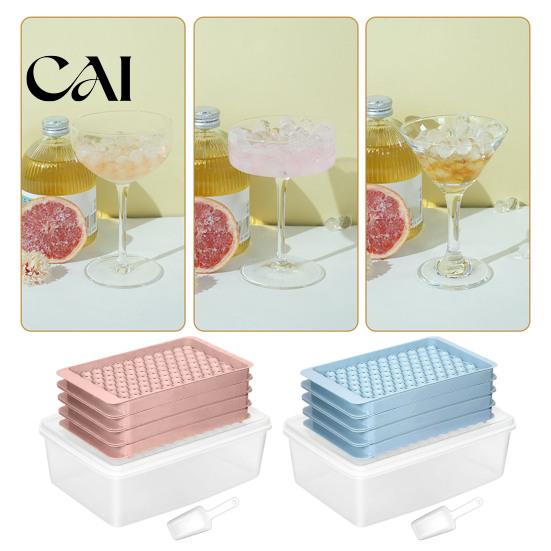 Easy Clean Ice Tray Mini Cube with Bin And Scoop, Small Round Silicone Ball Mold for Coffee Drinks, Release Stackable Freezer
