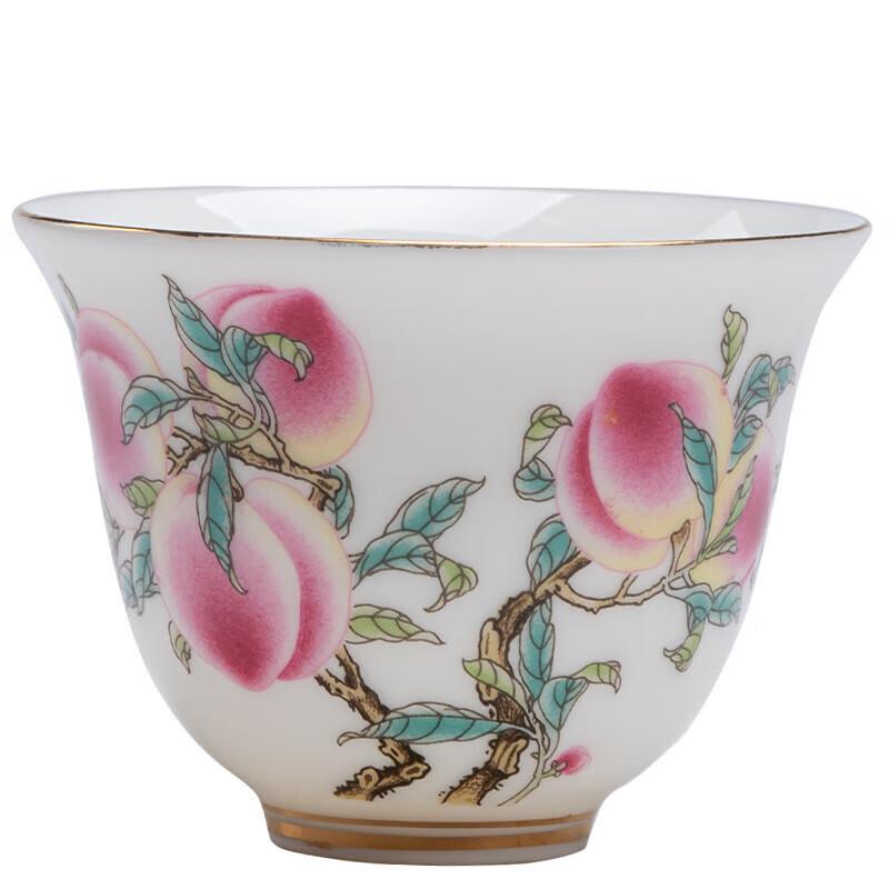 Dehua Suet Jade White Porcelain Teacup with Nine Peaches Design