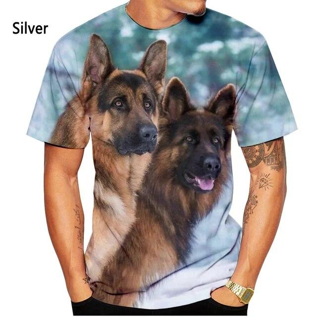 Men's Women's Summer Fashion German Shepherd 3D Printing T-shirt Casual Short-sleeved Dog Shirt Tops