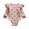 Infant Newborn Baby Girls Valentine's Day Heart Print Ruffles Romper Bodysuit