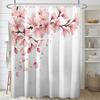 1pc White Background Flower Branch Pattern Printed Shower Curtain, Polyester Fabric with Hooks, Simple Style Window and Wall Bat