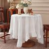 Small Fresh Cotton White Background Embroidered Flower And Grass Skirt Pleated Lotus Leaf Fungus Edge Coffee Table Tablecloth Dining Table Cloth