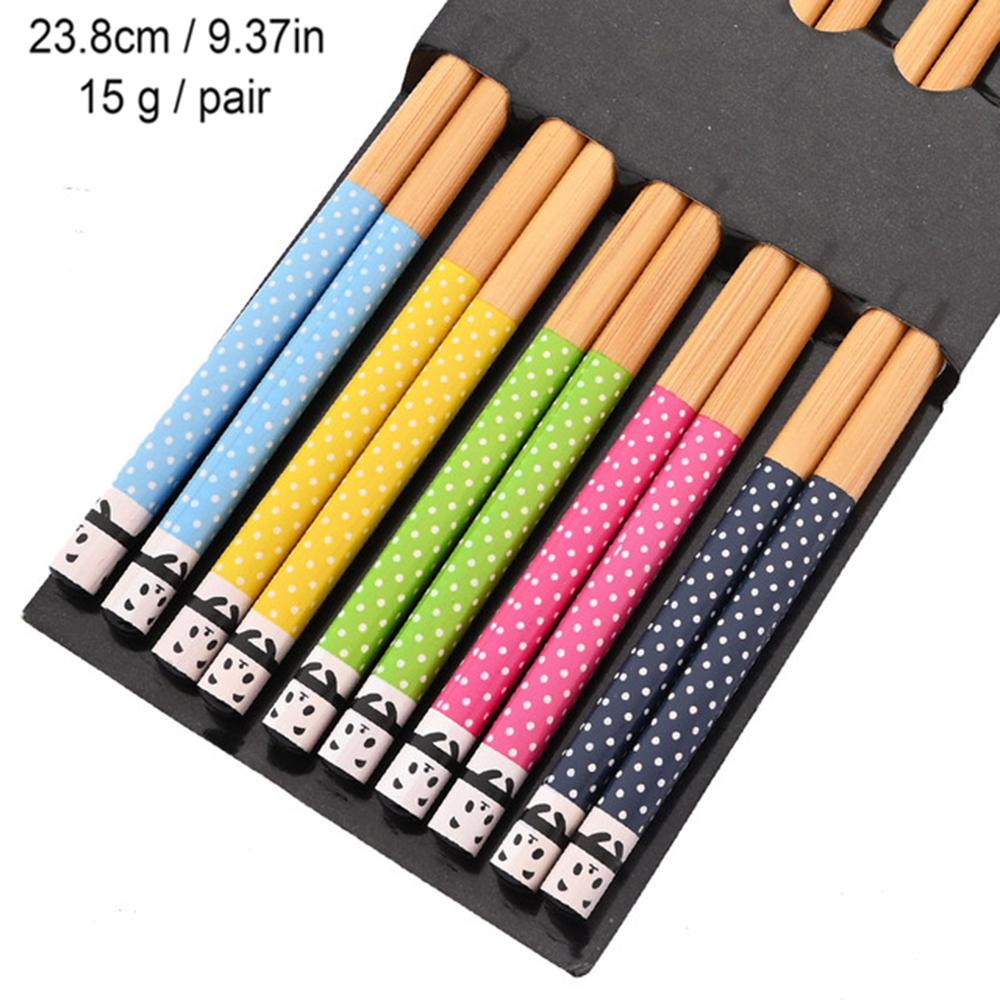 Набор из 5 пар бамбуковых палочек для еды, столовая посуда, нескользящие японские палочки для суши из натурального дерева, многоцветные, для дома, длинные палочки для еды
