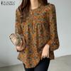 Women Casual Long Sleeve O-neck Loose Floral Blouse Tops