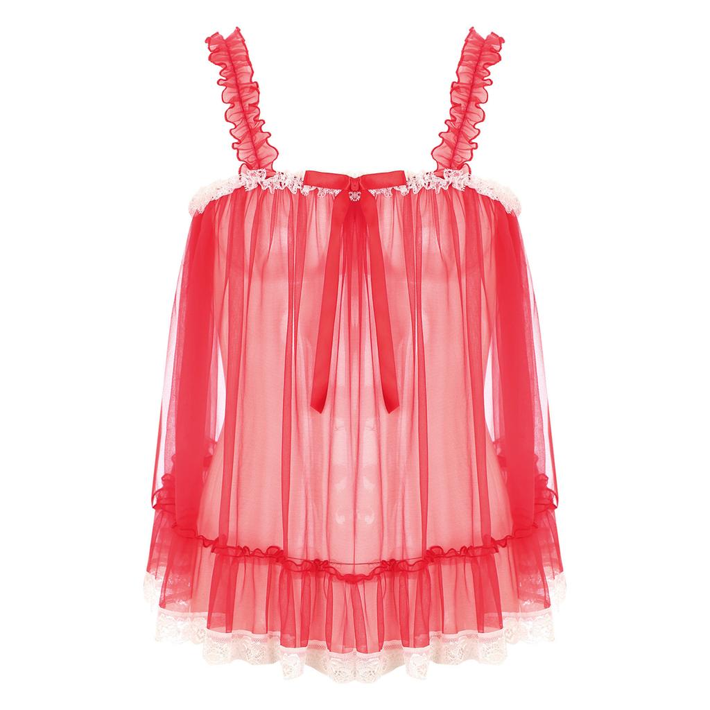 Мужское нижнее белье Sissy, прозрачное кружевное нижнее белье, платье, сексуальная сорочка, искушение, одежда для сна