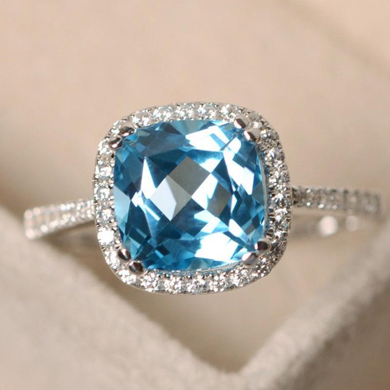 Silver Plated Rings for Women Ruby Emerald Sapphire Jewelry Wedding Engagement Ring Wholesale Size 6-10