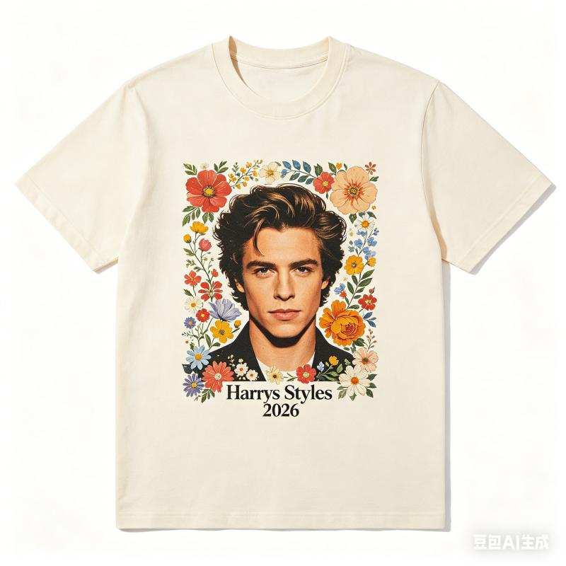 2026 Hot Sale Comfortable Harry Styles Style 2026 Vintage Floral Portrait Pure Cotton Comfortable New Unisexs And Unisexs Tshirts