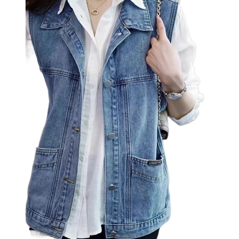 Autumn Elegant Women's Denim Vest Women Korean Plus Size Sleeveless Vest