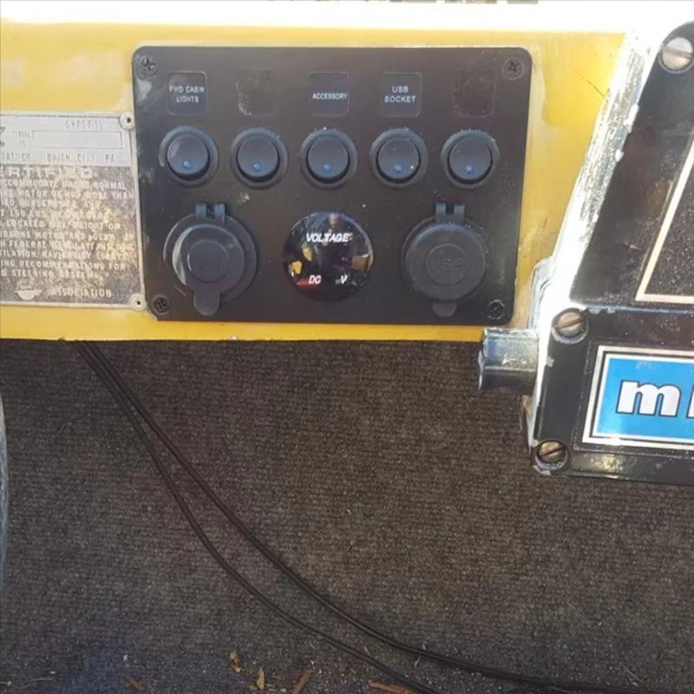 Dual USB Socket 5 Gang Switch Panel 12V/24V LED Voltmeter Power Outlet ON-OFF Toggle For Car Car