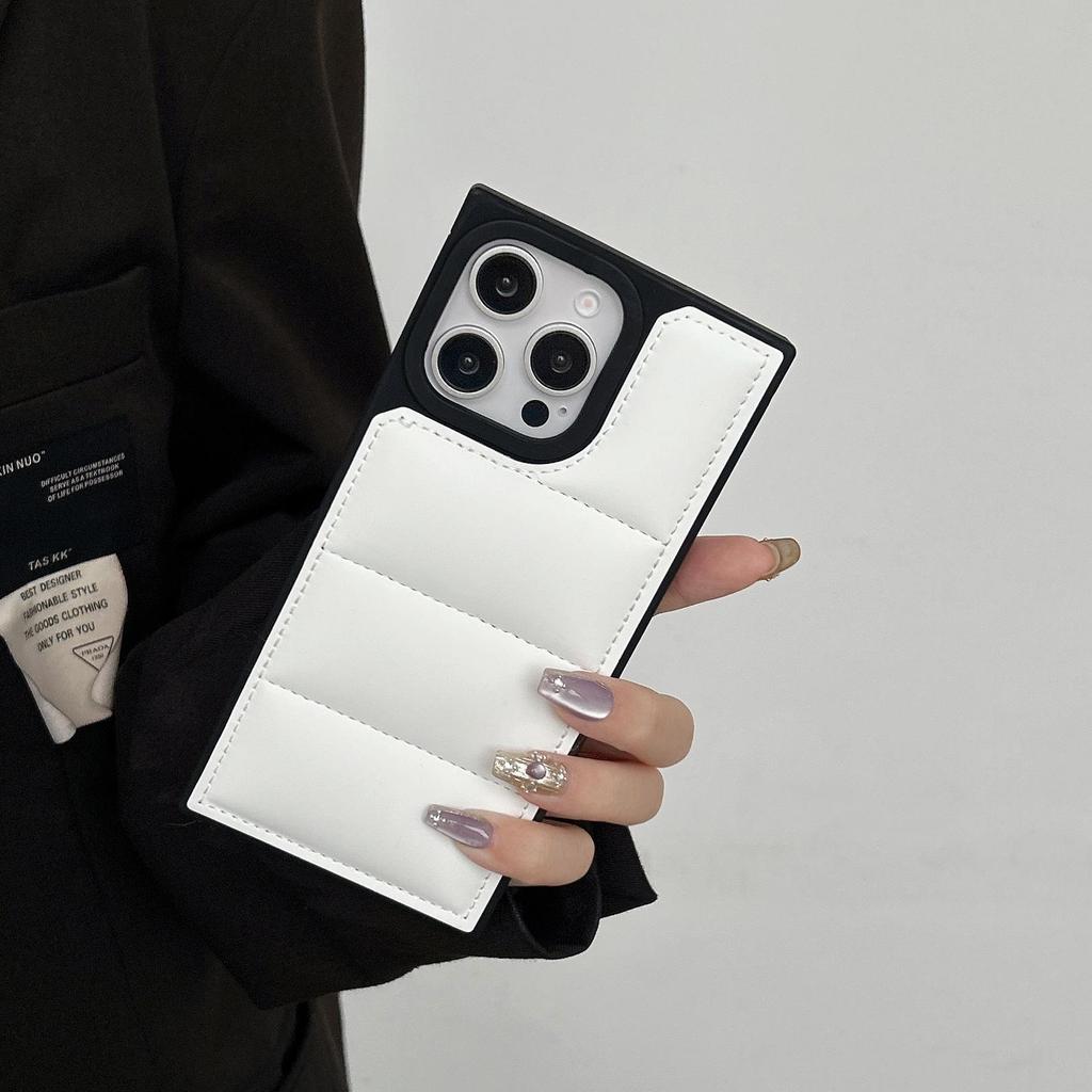 New Leather Square Down Jacket Suitable for iPhonel 16 Promax 15 Plus 14 Pro Max 13 12 11 Phone Case Soft Touch Protection