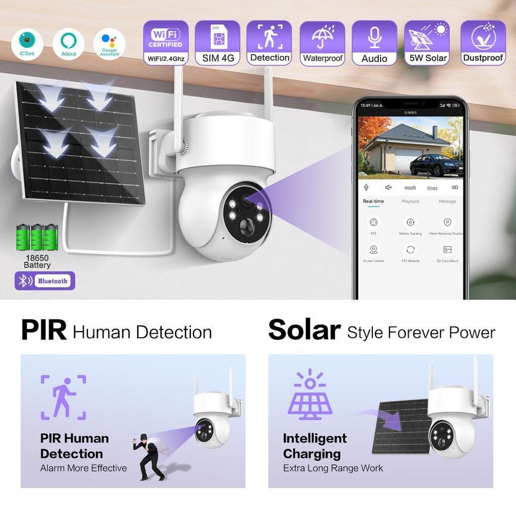 iCSee Solar-Powered Wireless 4MP HD Home Camera with Low Power Consumption