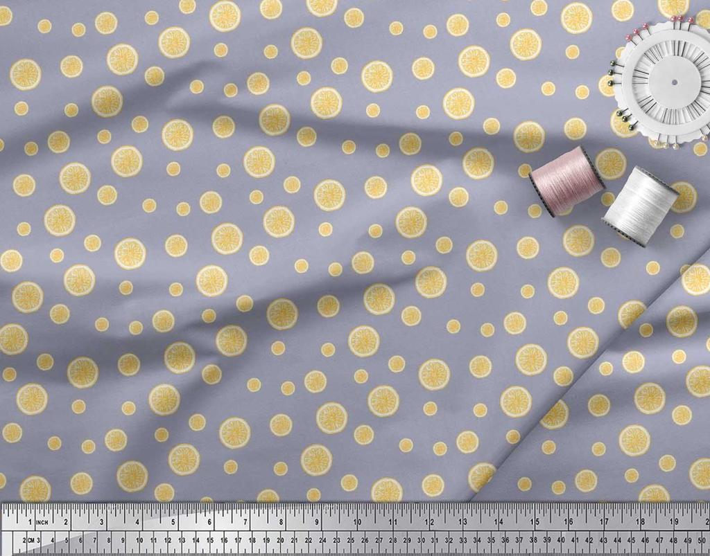 Soimoi Japan Crepe Satin Fabric Lemon Slice Shirting Printed Craft Fabric by the Metre 42 Inch