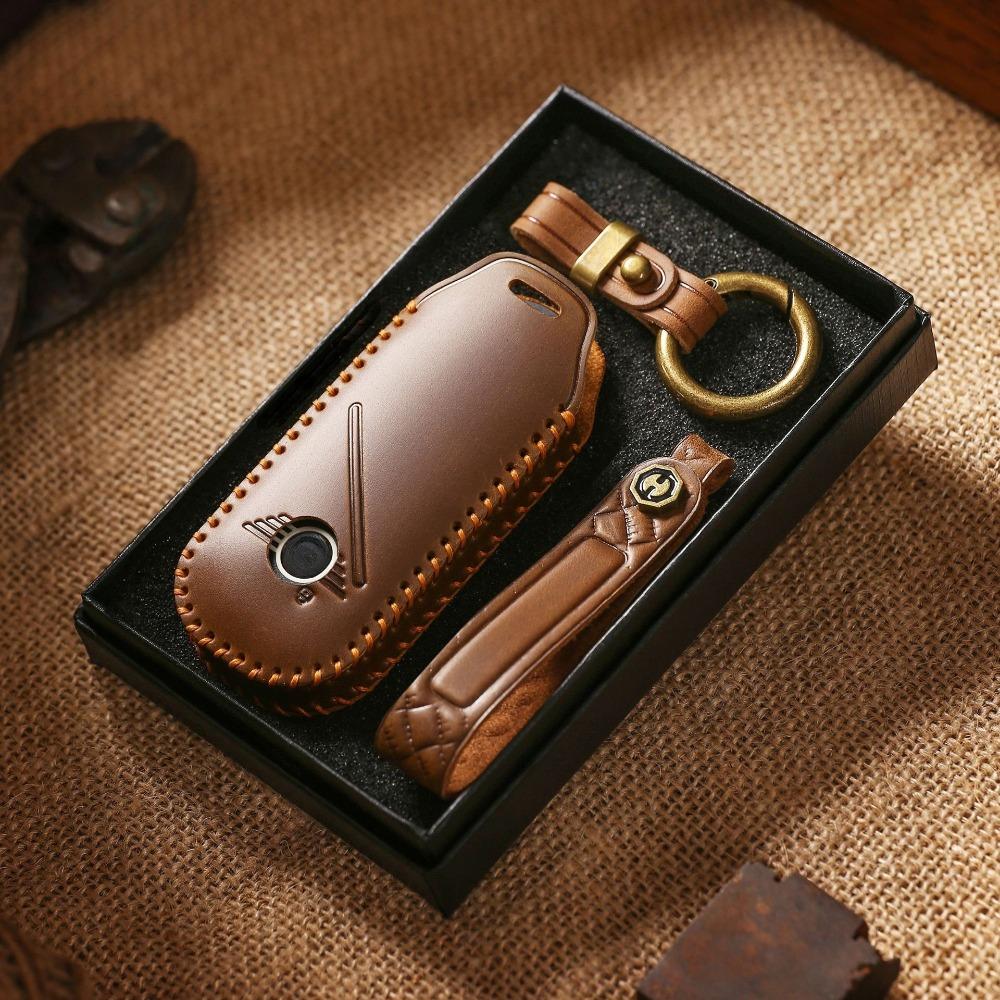 2024 Genuine Leather Handmade Car Key Case Cover for BMW MINI Key Fob Protector