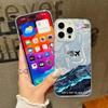 Airplane Pattern Sparking Glitter Phone Case For iPhone 16 Pro 15 Pro Max 14 13 12 11 TPU Clear Soft Edge Shockproof Hybrid Hard PC Bumper Cover
